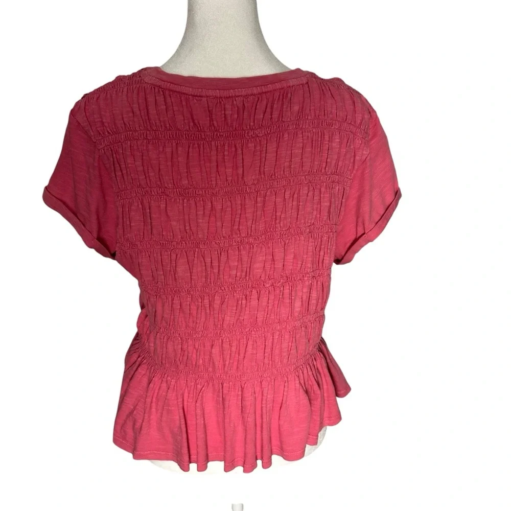 Anthropologie Pilcro Garment Dyed Ruched Crew Neck Cap Sleeve Tee - Picture 5 of 6